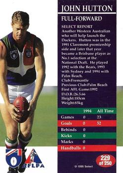 1995 Select AFL #229 John Hutton Back